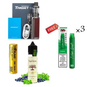 پکیج 3 (1عدد باطری + target 100 + ripe vapes) همراه 3 هدیه پاد یکبارمصرف IVG 3000PUFF